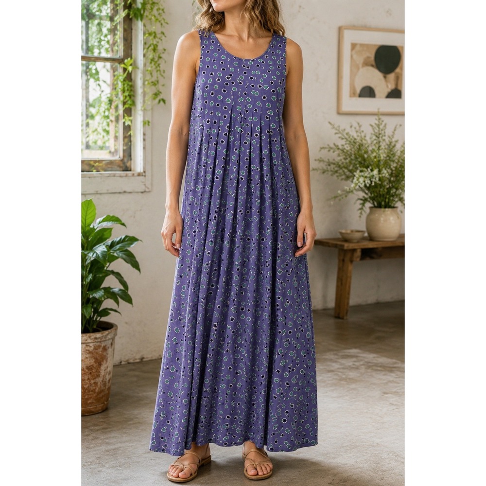 Gudrun Sjoden Dress Women's Small Purple Floral Jersey Sleeveless Maxi